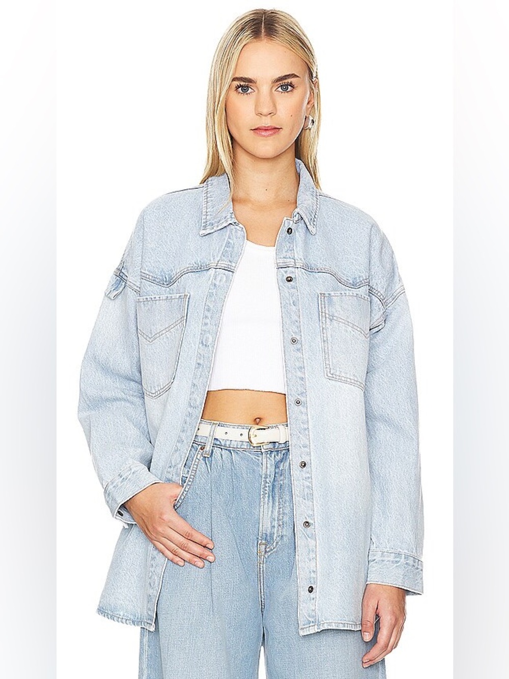 Pistola Mandy Radiant Light Wash Denim Oversized Jacket Sz Small Women’s Revolve